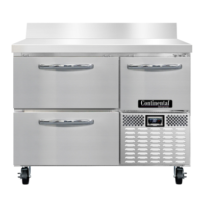 Continental Refrigerator RA43NBS-D 43"W Two Drawer and One Door Stainless Steel Refrigerated Base Worktop Unit With 6"H Backsplash