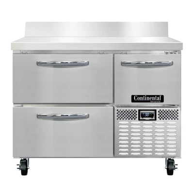 Continental Refrigerator RA43NBS-D 43"W Two Drawer and One Door Stainless Steel Refrigerated Base Worktop Unit With 6"H Backsplash