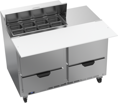 Beverage Air SPED48HC-08C-4 48" W Two-Section Four Drawer Sandwich Top Refrigerated Counter