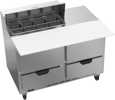 Beverage Air SPED48HC-08C-4 48" W Two-Section Four Drawer Sandwich Top Refrigerated Counter