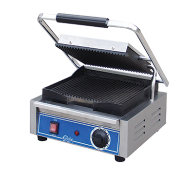 Globe GPG10 19" W Stainless Steel Single Plate Electric Countertop Bistro Panini Grill - 120 Volts