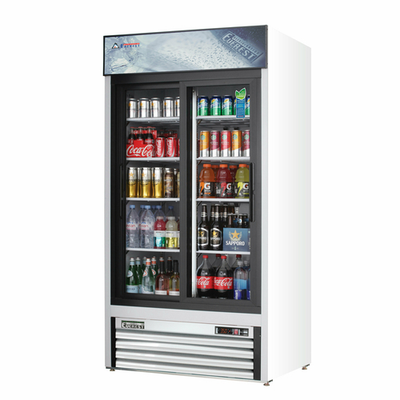 Everest Refrigeration EMGR33 39.38" W Two-Section Reach-In Glass Door Refrigerator Merchandiser