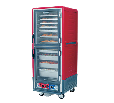 Metro C539-HDC-U C5 3 Series Red Full-Size Insulated Heated Holding Cabinet with Clear Dutch Doors and Universal Wire Slides - 120V