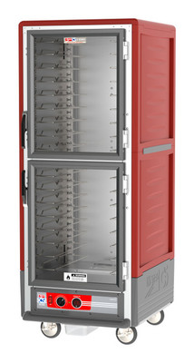Metro C539-HDC-U C5 3 Series Red Full-Size Insulated Heated Holding Cabinet with Clear Dutch Doors and Universal Wire Slides - 120V