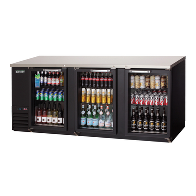 Everest Refrigeration EBB90G 89.25"W Three-Section Glass Door Back Bar Refrigerator