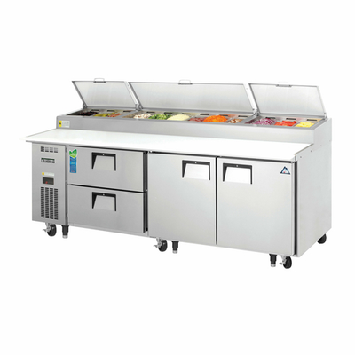 Everest Refrigeration EPPR3-D2 93.13" W Three-Section Two Door Two Door Drawered Pizza Prep Table