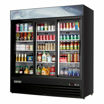 Everest Refrigeration EMGR69B 72.88" W Three-Section Reach-In Glass Door Reach-In Glass Door Merchandiser Refrigeration