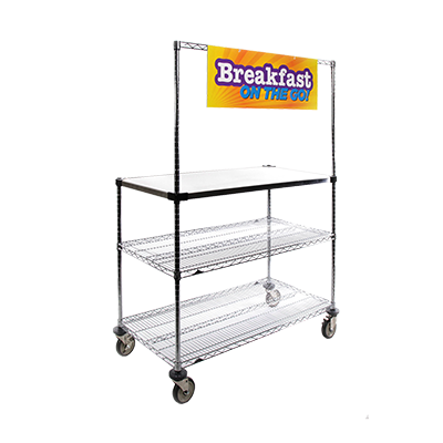 Metro GG2460 Grab n' Go Breakfast Cart 24" x 60" Stainless Steel Workstation and Serving Cart with "Breakfast On the Go" Sign