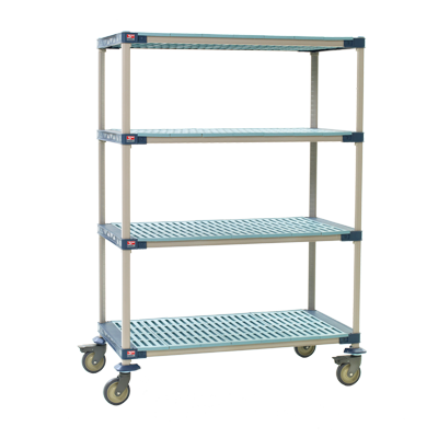 Metro X556PG4 Metromax 4 Mobile Shelving Unit Four Tier 48"W (4) Open Grid Polymer Shelves With Removable Shelf Mats Unit Load Capacity of 750 Lbs.
