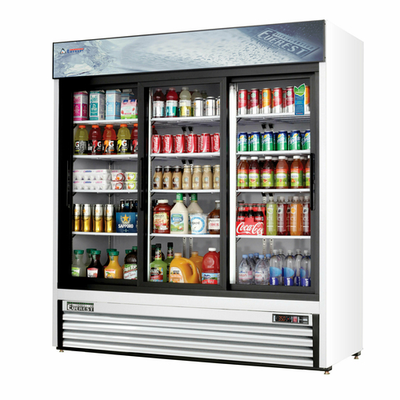 Everest Refrigeration EMGR69 72.88" W Three-Section Reach-In Glass Door Reach-In Glass Door Merchandiser Refrigeration