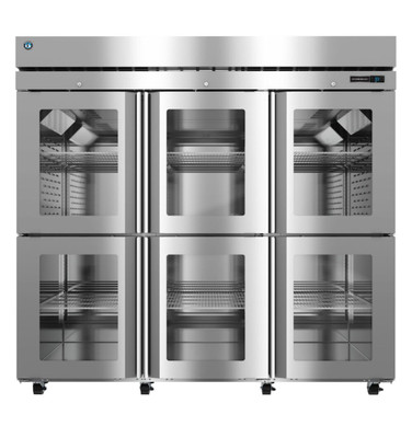 Hoshizaki R3A-HGE Steelheart Series 82.5" W Stainless Steel Three-Section 6 Half Height Hinged Glass Doors Reach-In Refrigerator - 115 Volts