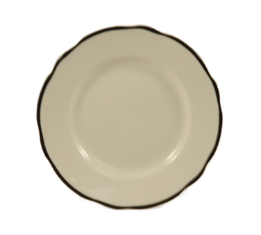 CAC China SC-7B 7.38" Dia. Black Band and American White Ceramic Round Seville Plate (3 Dozen Per Case)