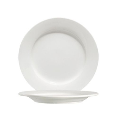 CAC China 101-8 8.25" Dia. Bone White Porcelain Round Lincoln Plate (3 Dozen Per Case)
