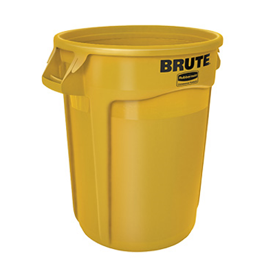 Rubbermaid FG263200YEL 32 Gallon 22" D X 27 1/4" H Round Double Rimmed Base Plastic Construction Yellow ProSave BRUTE Container (6 Each Per Case)