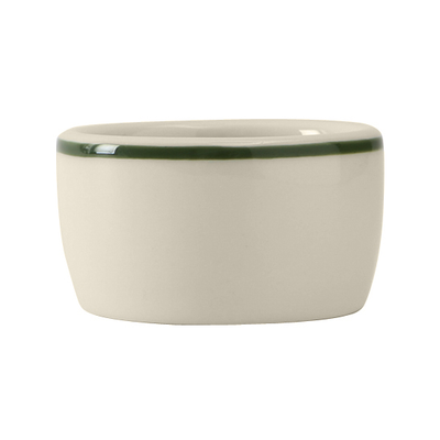 Tuxton DNX-0203 2-1/2" 2 Oz. Ceramic Eggshell With Green Band Round Ramekin/Cheese Pipkin (4 Dozen Per Case)