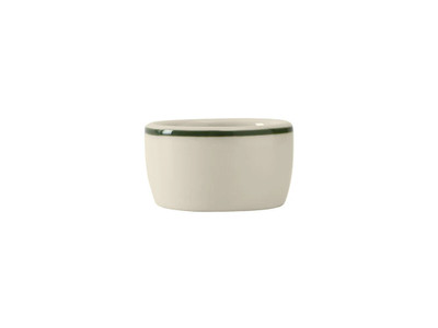 Tuxton DNX-0203 2-1/2" 2 Oz. Ceramic Eggshell With Green Band Round Ramekin/Cheese Pipkin (4 Dozen Per Case)