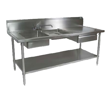 John Boos EPT6R10-DL2B-96L 16-Gauge Two Compartment Prep Table Sink Unit 96"W x 30"D x 45-3/4"H