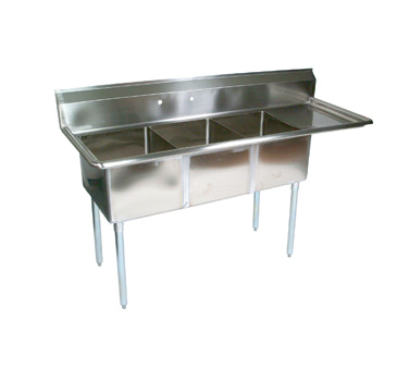 John Boos E3S8-1014-10R15 36" - 53" Stainless Steel 3 Compartment E-Series Sink 10" Deep