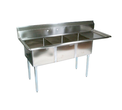 John Boos E3S8-1014-10R15 36" - 53" Stainless Steel 3 Compartment E-Series Sink 10" Deep