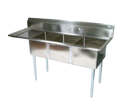 John Boos E3S8-1824-14L24 73" - 84" Stainless Steel 3 Compartment Left Drain E-Series Sink 14" Deep