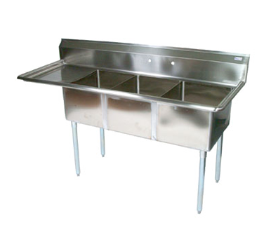 John Boos E3S8-1824-14L24 73" - 84" Stainless Steel 3 Compartment Left Drain E-Series Sink 14" Deep