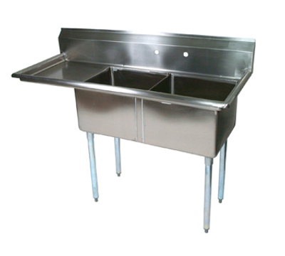 John Boos E2S8-1620-12L18 40" - 53" 18-Gauge Stainless Steel Two Compartment Left Drain E-Series Sink 12" Deep
