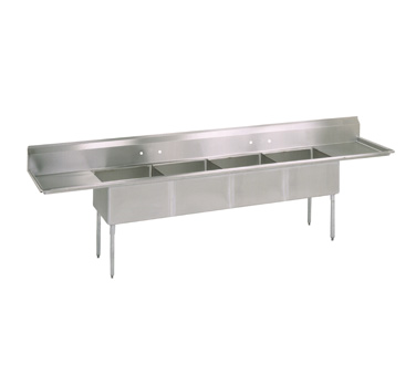 John Boos E4S8-1620-14T18 98" - 113" Stainless Steel 4 Compartment E-Series Sink 14" Deep