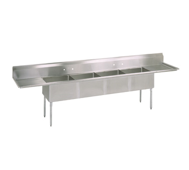 John Boos E4S8-1620-14T18 98" - 113" Stainless Steel 4 Compartment E-Series Sink 14" Deep