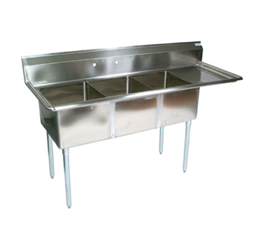 John Boos E3S8-1620-12R18 63" - 72" Stainless Steel 3 Compartment Right Drain E-Series Sink 12" Deep