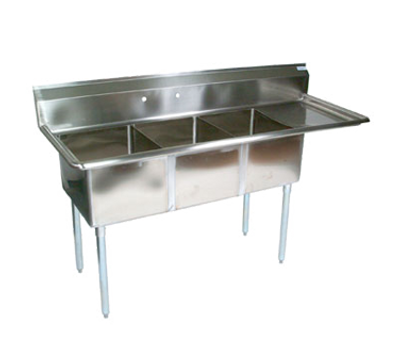 John Boos E3S8-1620-12R18 63" - 72" Stainless Steel 3 Compartment Right Drain E-Series Sink 12" Deep