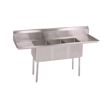 John Boos E3S8-18-14T18 85" - 96" Stainless Steel 3 Compartment Left & Right Drain E-Series Sink 14" Deep