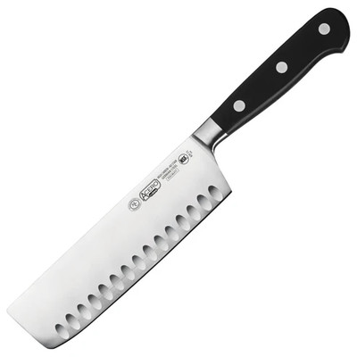 Winco KFP-73 7" Black Acero Nakiri Knife with Injection Molded POM Handle