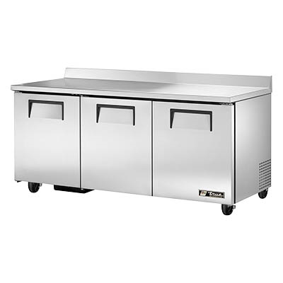 True TWT-72-HC 72.38"W Three-Section Stainless Steel Door Work Top Refrigerator
