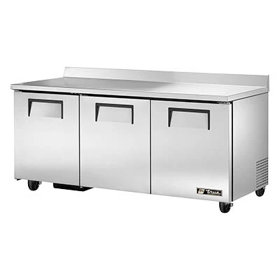 True TWT-72-HC 72.38"W Three-Section Stainless Steel Door Work Top Refrigerator