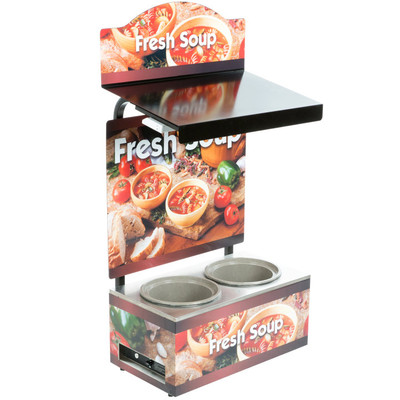 Vollrath 7203203 Cayenne Twin Well Soup Merchandiser With Menu Board Canopy With Light & Tuscan Graphics Accommodates (2) 7-1/4 Quart Insets