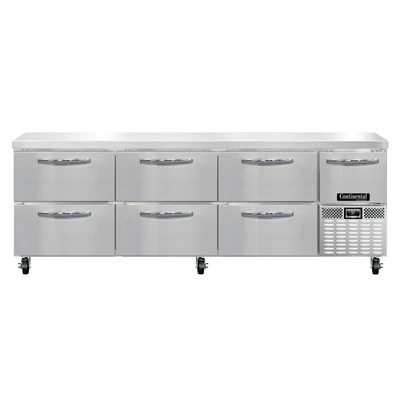 Continental Refrigerator RA93N-D 93"W Six Drawer and One Door Stainless Steel Refrigerated Base Worktop Unit