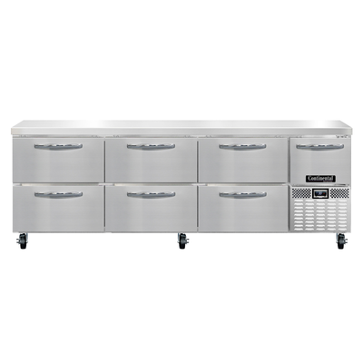 Continental Refrigerator RA93N-D 93"W Six Drawer and One Door Stainless Steel Refrigerated Base Worktop Unit