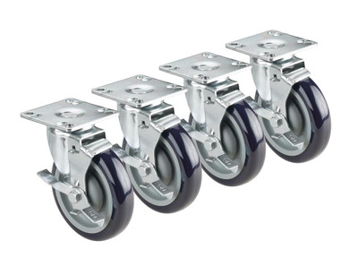 Krowne 28-111S 6" Overall Universal 3-1/2" x 3-1/2" Plate Caster with Side Brake, 5" Wheel, Set of 4