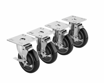Krowne 28-111S 6" Overall Universal 3-1/2" x 3-1/2" Plate Caster with Side Brake, 5" Wheel, Set of 4