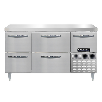 Continental Refrigerator DFA60NSS-D 60"W Two Drawer and Two Door Designer Line Freezer Base Worktop Unit
