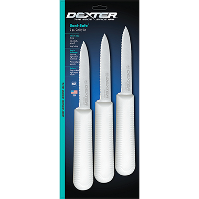Dexter 15453 3.25" Scalloped Edge Paring Knife with White Handle - (3 Each Per Pack)