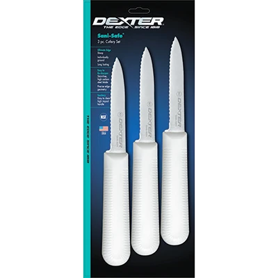 Dexter 15453 3.25" Scalloped Edge Paring Knife with White Handle - (3 Each Per Pack)