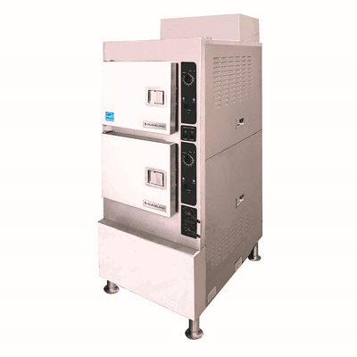 Cleveland 24CGA6.2S-NG Gemini 6 Pan Short Series Natural Gas High Speed Convection Floor Steamer - 100,000 BTU