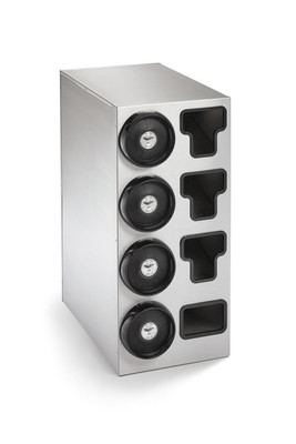 Vollrath 58834 Stainless Steel 4 Slot Countertop Cup Dispenser With 3 T-Lid Holders and 1 Straw Pocket