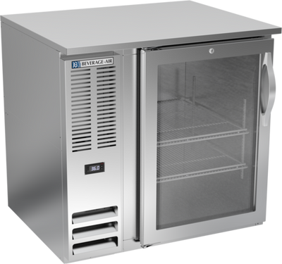 Beverage Air BB36HC-FG-S 36&quot; W One-Section Glass Door Refrigerated Food Rated Back Bar Storage Cabinet - 115 Volts