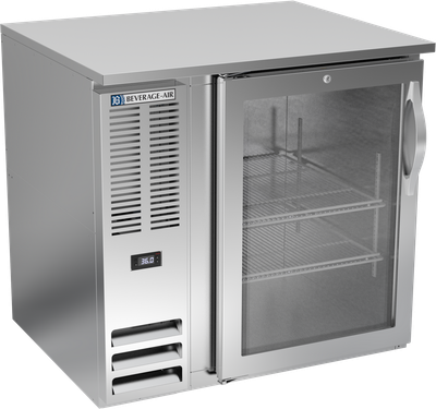 Beverage Air BB36HC-FG-S 36" W One-Section Glass Door Refrigerated Food Rated Back Bar Storage Cabinet - 115 Volts