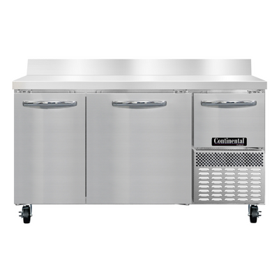 Continental Refrigerator FA60NBS 60"W Three Door Stainless Steel Freezer Base Worktop Unit With 6"H Backsplash