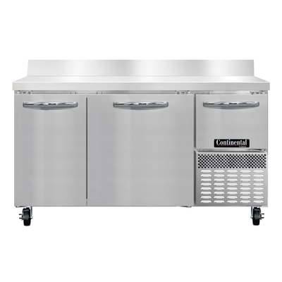 Continental Refrigerator FA60NBS 60"W Three Door Stainless Steel Freezer Base Worktop Unit With 6"H Backsplash