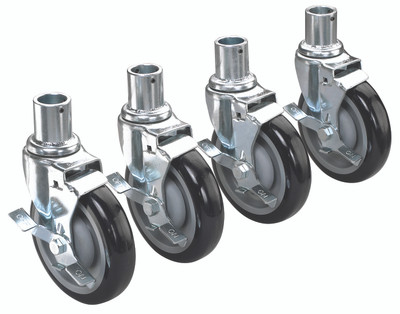 Krowne 28-151S 6" Overall Universal Wire Shelving Caster with Side Brake, 5" Wheel, Set of 4