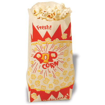 Winco 41002 4"W x 2-1/2"D x 8-1/4"H 1.5 Oz. Benchmark Popcorn Paper Bag (1000 Bags Per Pack)
